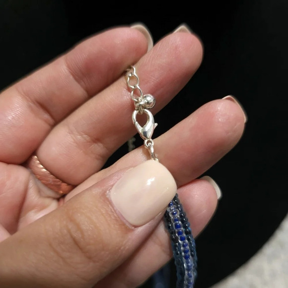 KENNETH COLE Nwot Blue Seed Bead Statement Necklace with Green Enamel Pendant - Picture 8 of 9